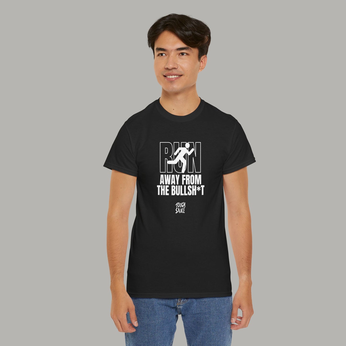 Tough Sauce Run Away From The Bull Black Heavy Cotton Tee