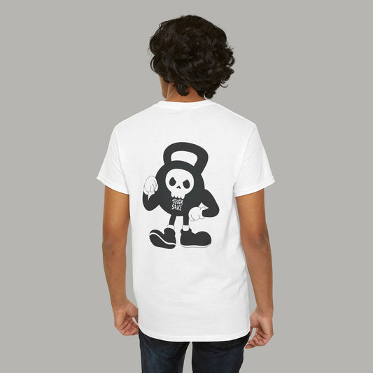 Tough Sauce Kettlebell Skull Dude White Heavy Cotton Tee