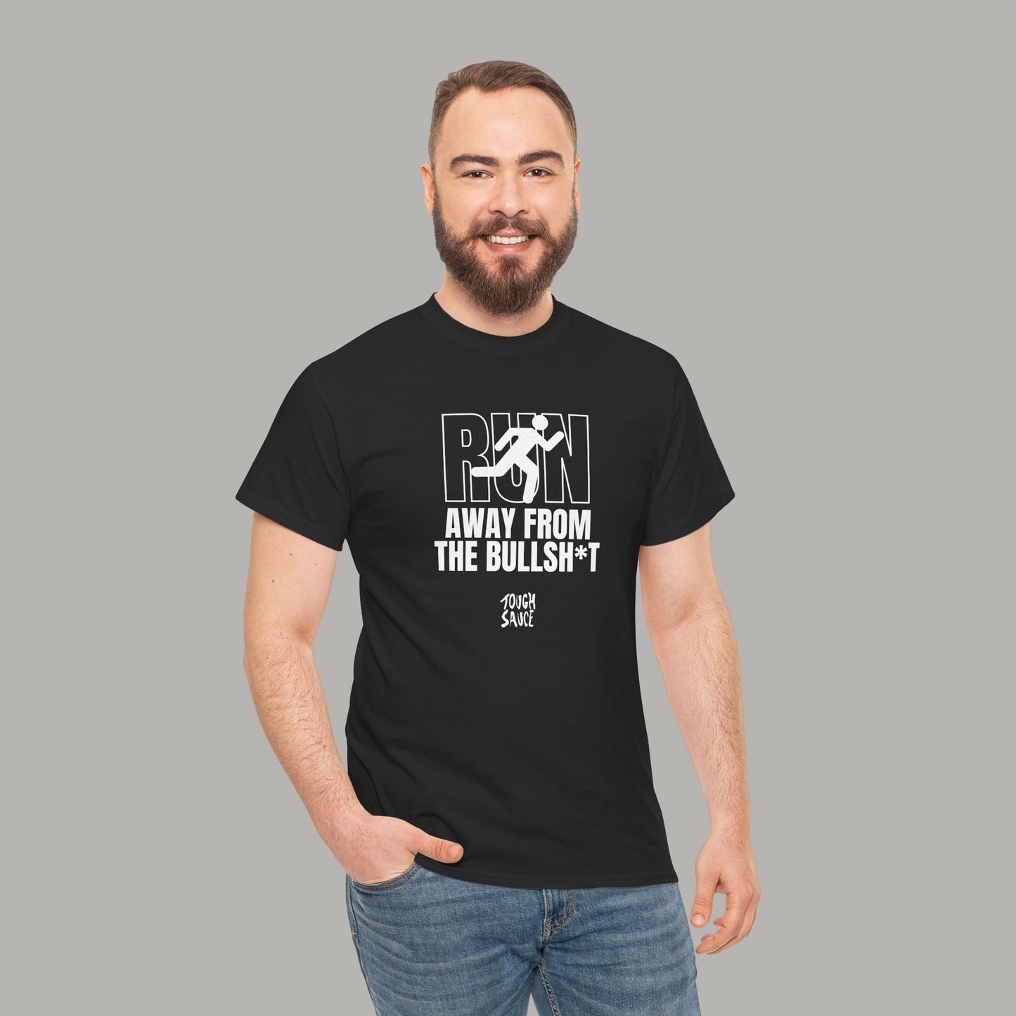Tough Sauce Run Away From The Bull Black Heavy Cotton Tee