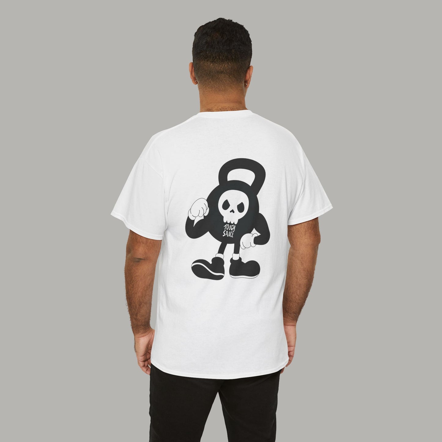 Tough Sauce Kettlebell Skull Dude White Heavy Cotton Tee