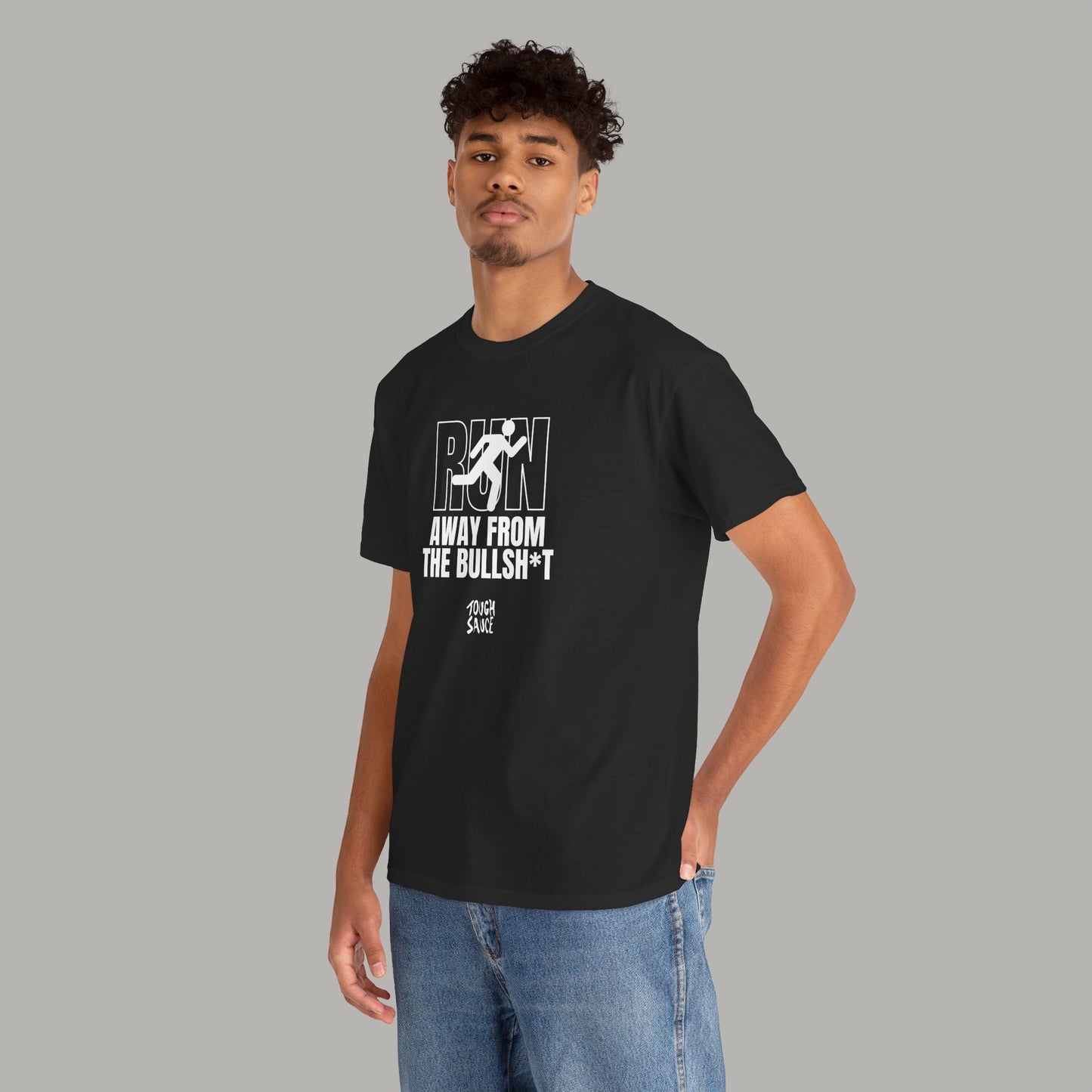 Tough Sauce Run Away From The Bull Black Heavy Cotton Tee