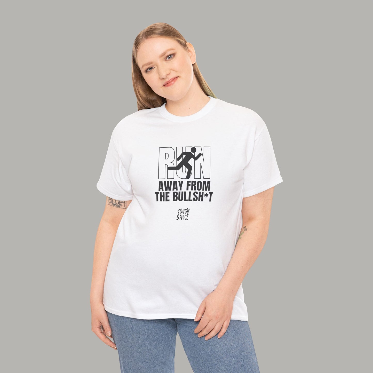 Tough Sauce Run Away From The Bull White Heavy Cotton Tee