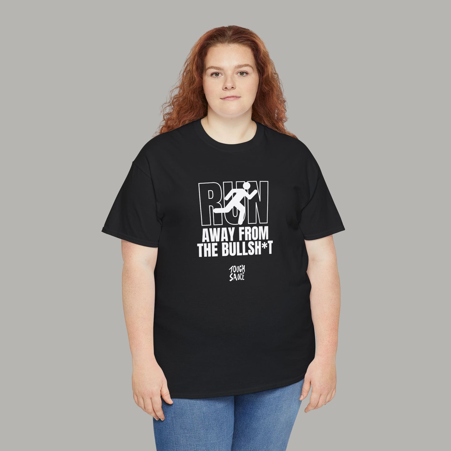 Tough Sauce Run Away From The Bull Black Heavy Cotton Tee