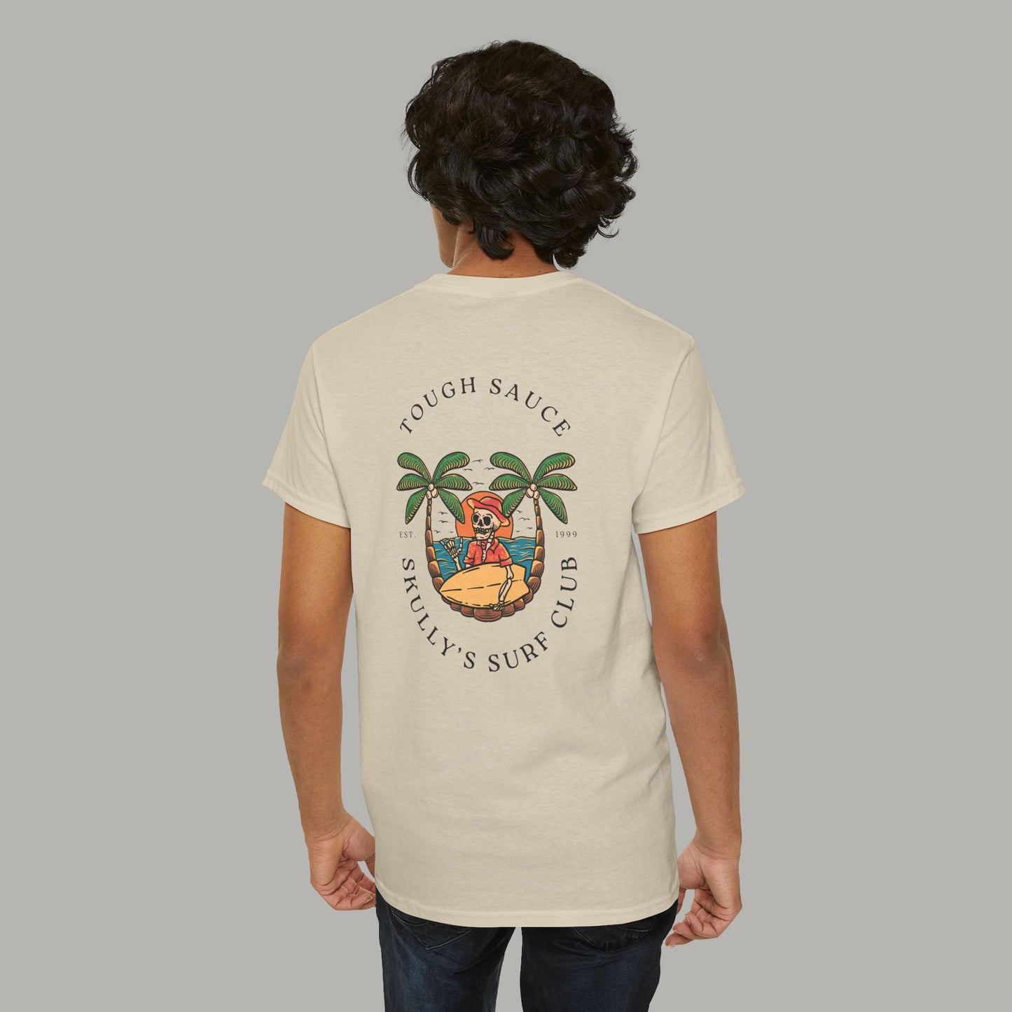 Tough Sauce White Sandy Skully's Surf Club Heavy Weight Cotton Tee