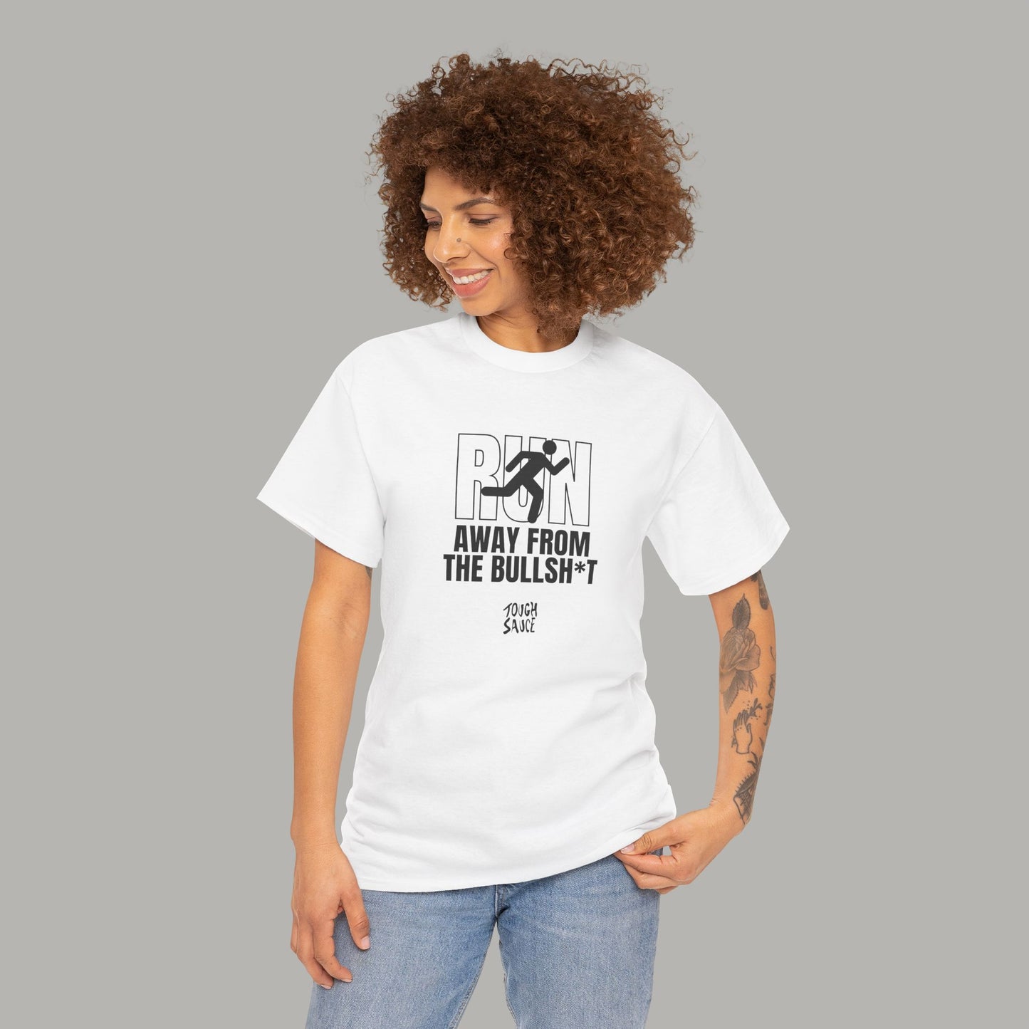 Tough Sauce Run Away From The Bull White Heavy Cotton Tee