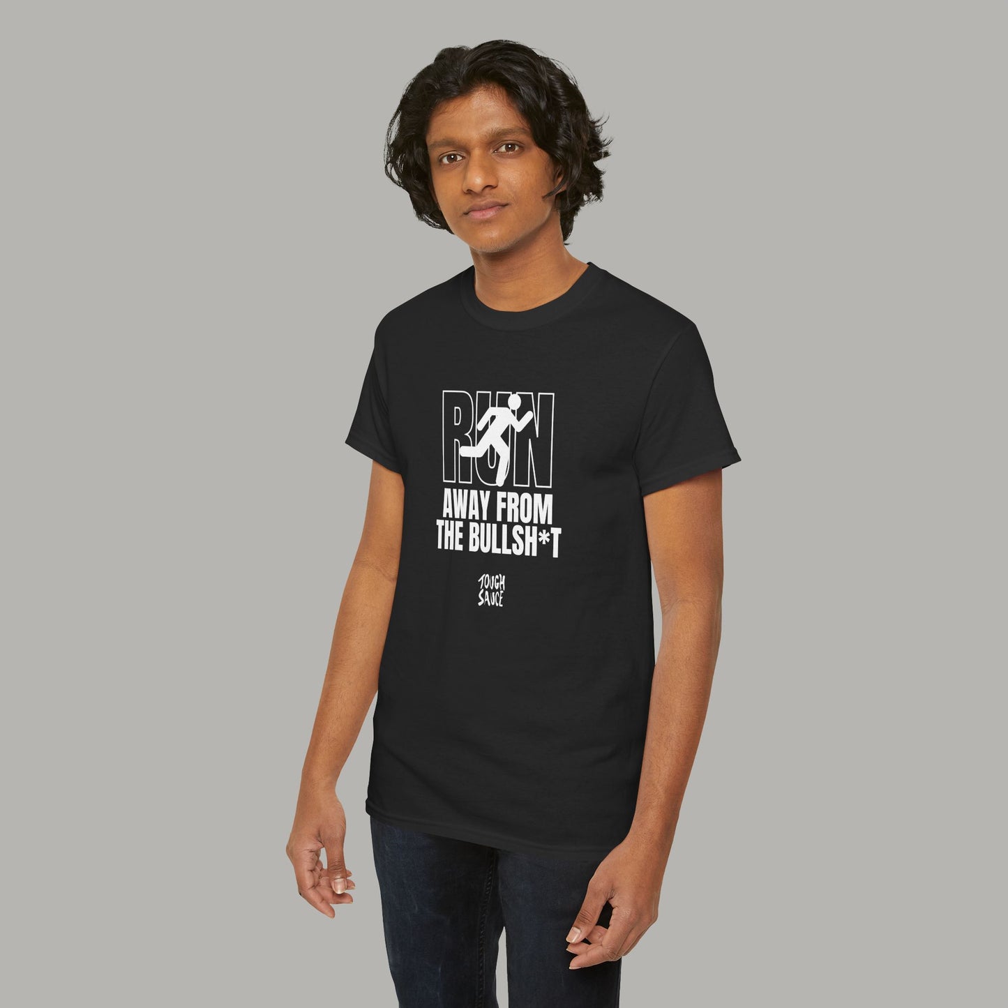 Tough Sauce Run Away From The Bull Black Heavy Cotton Tee