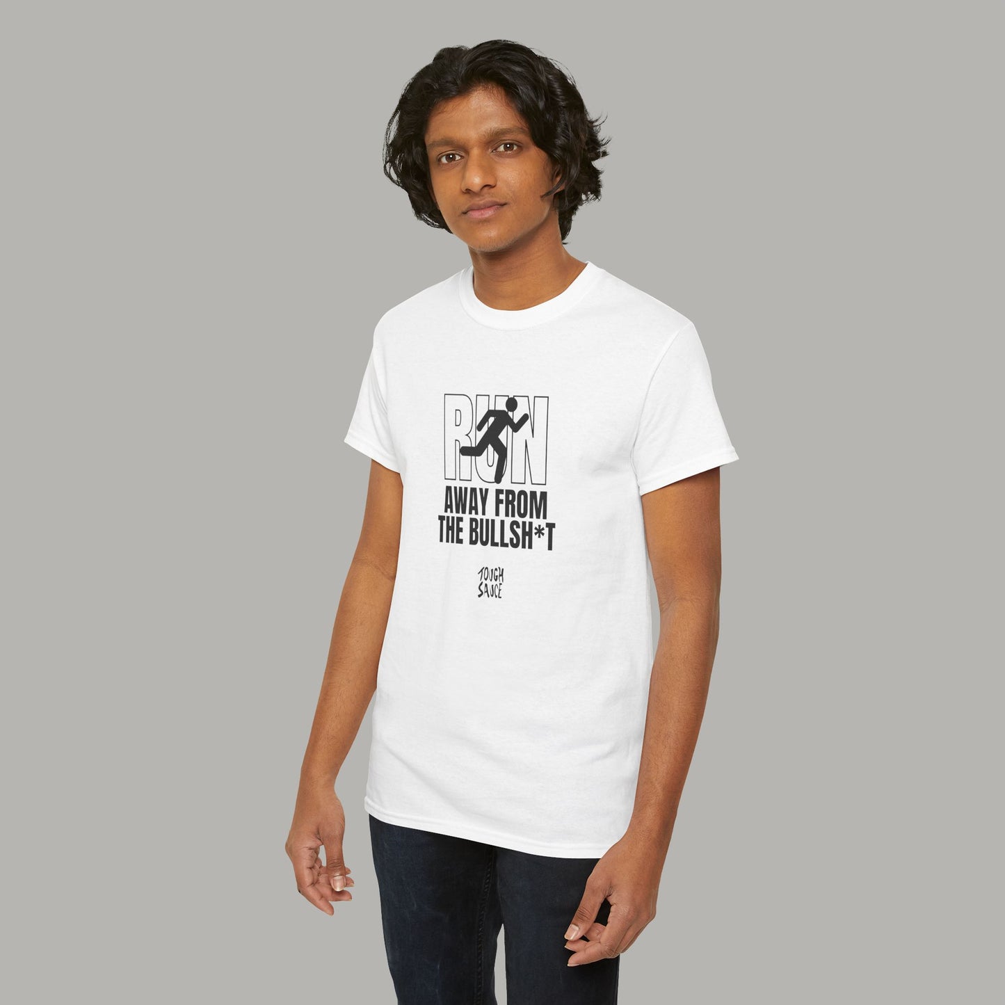Tough Sauce Run Away From The Bull White Heavy Cotton Tee