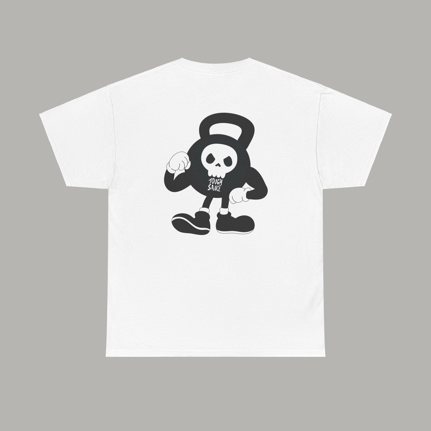 Tough Sauce Kettlebell Skull Dude White Heavy Cotton Tee