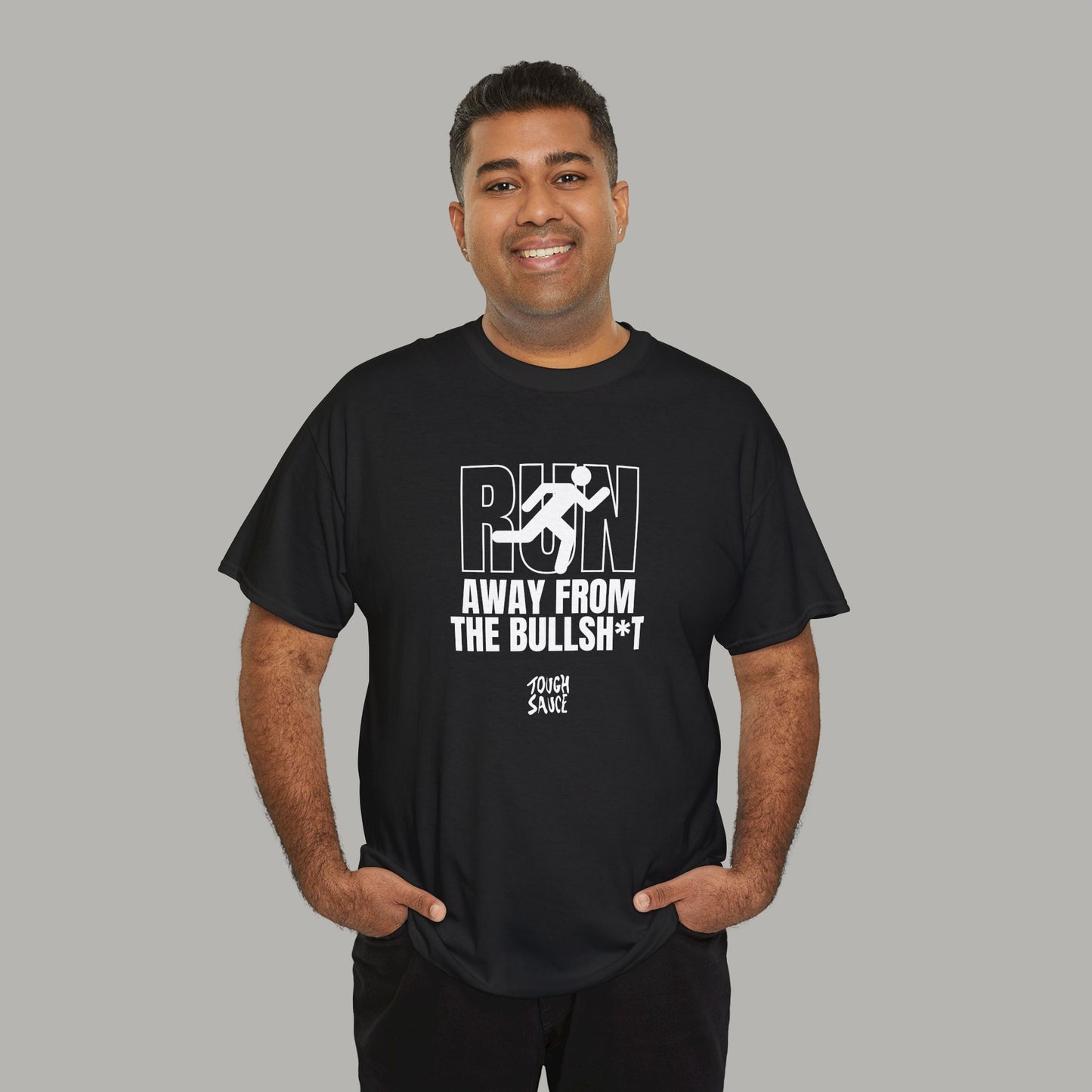 Tough Sauce Run Away From The Bull Black Heavy Cotton Tee