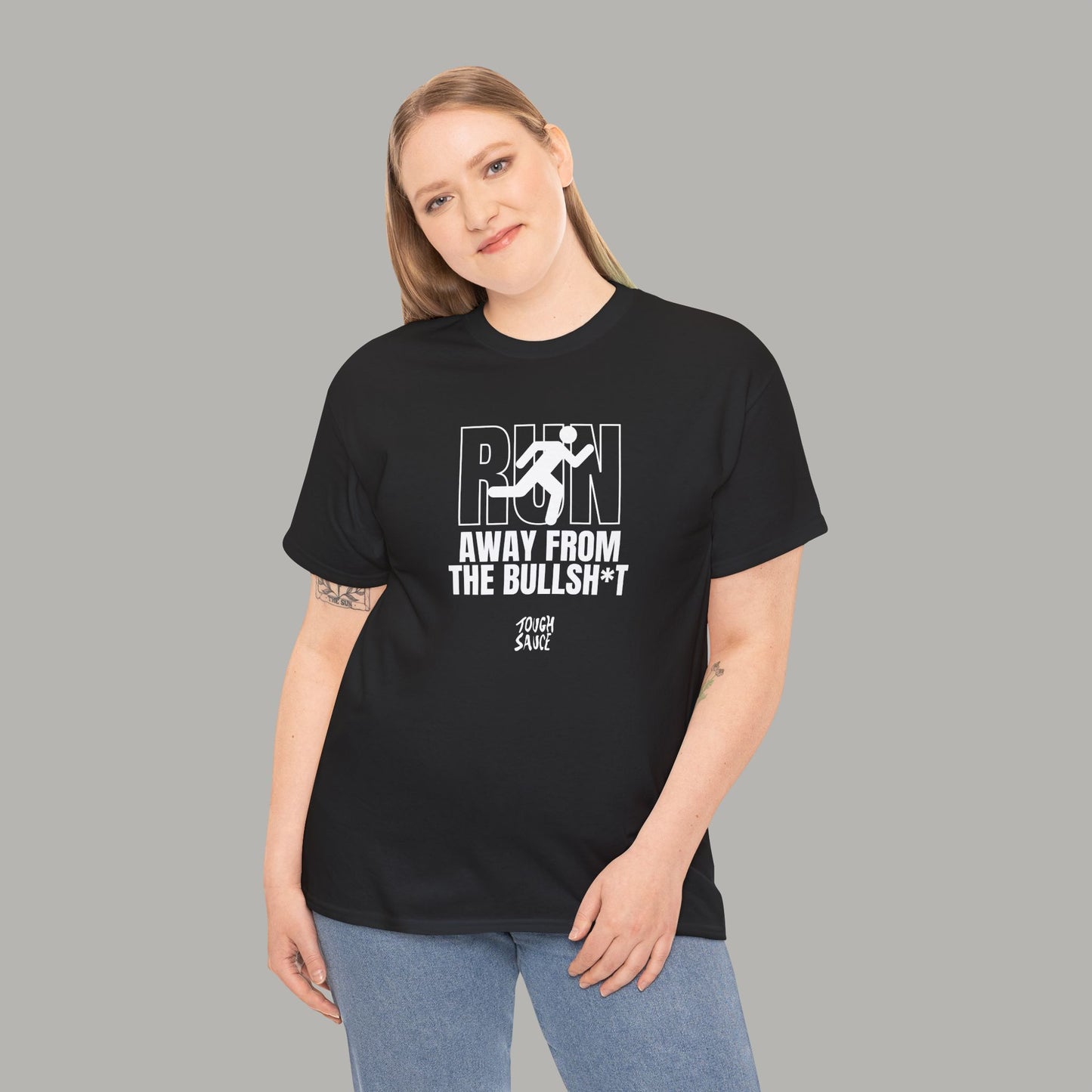 Tough Sauce Run Away From The Bull Black Heavy Cotton Tee