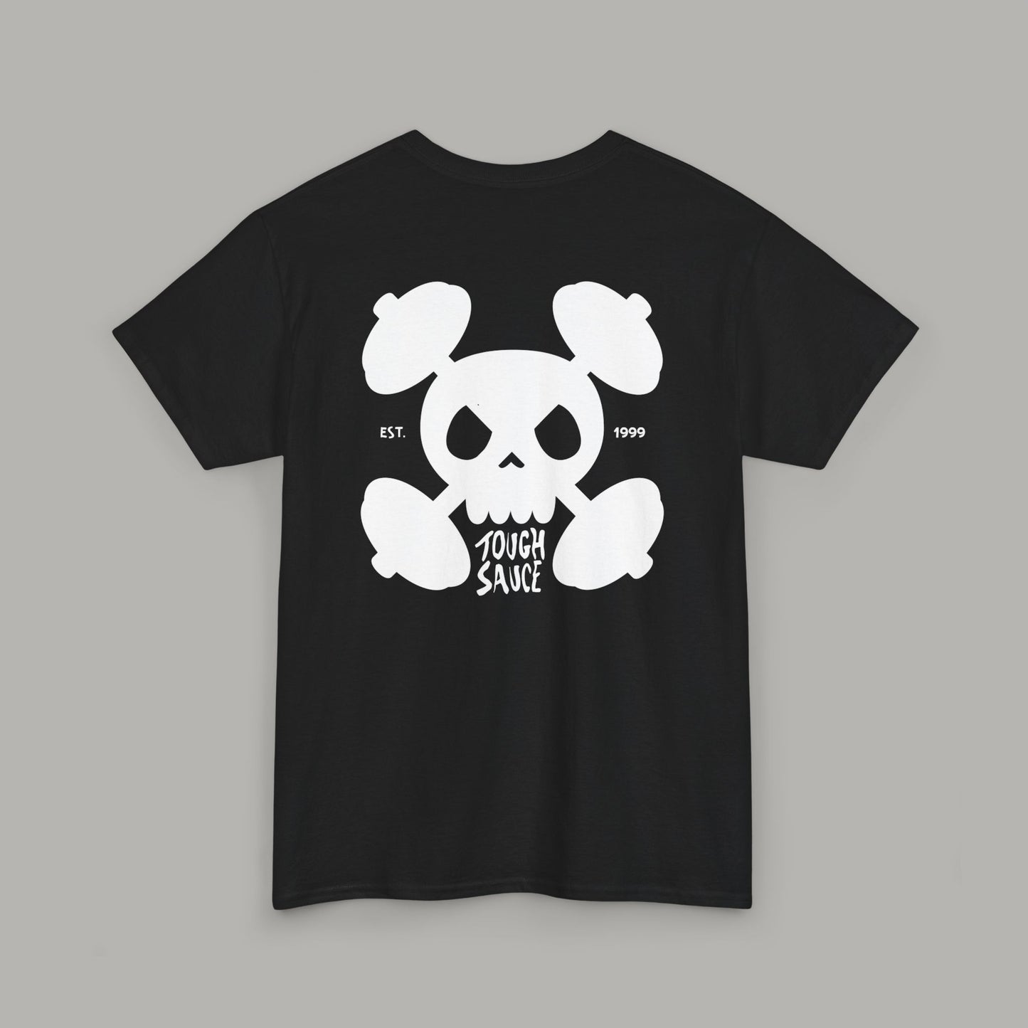 Tough Sauce Skull Dude With Barbells Black Heavy Cotton Tee
