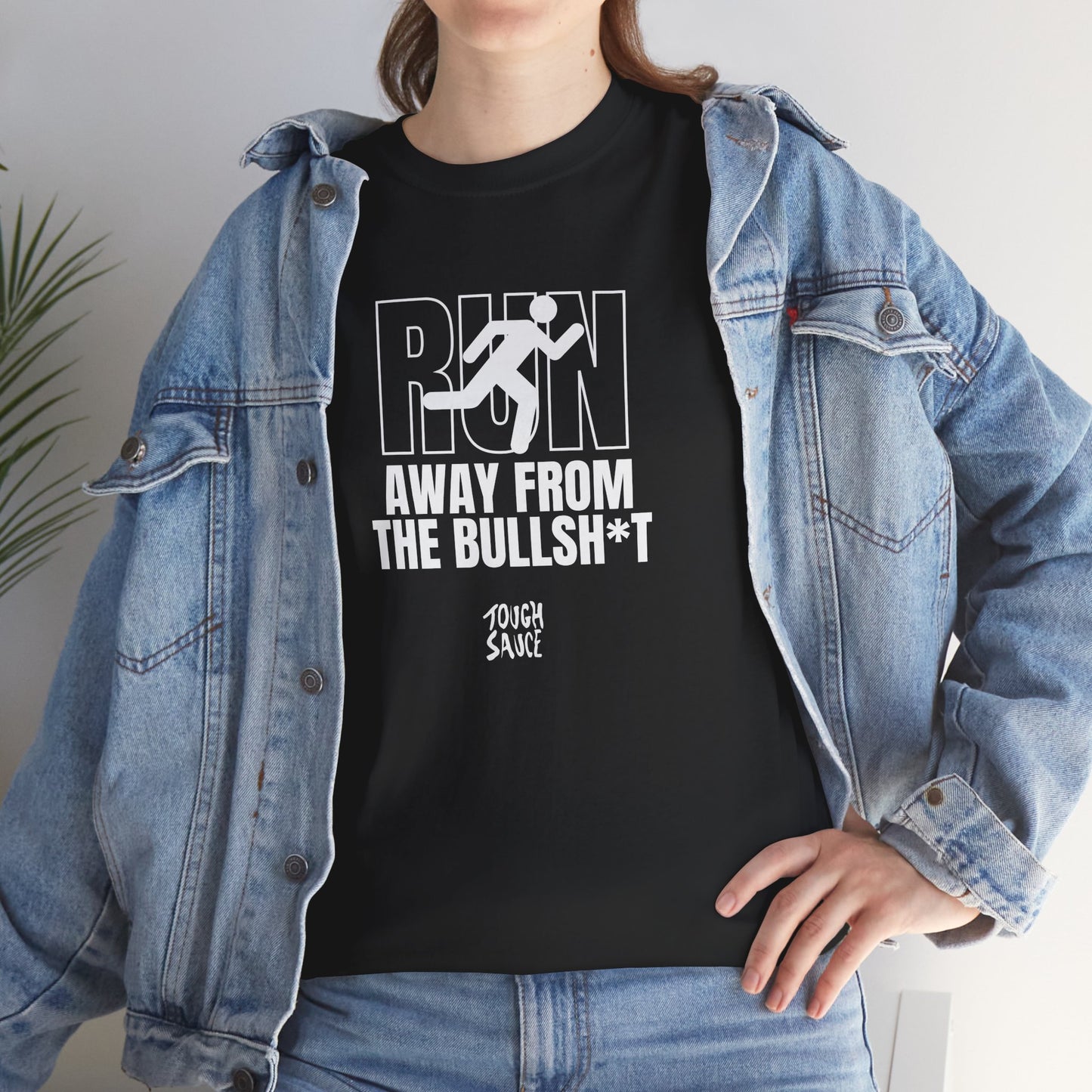 Tough Sauce Run Away From The Bull Black Heavy Cotton Tee