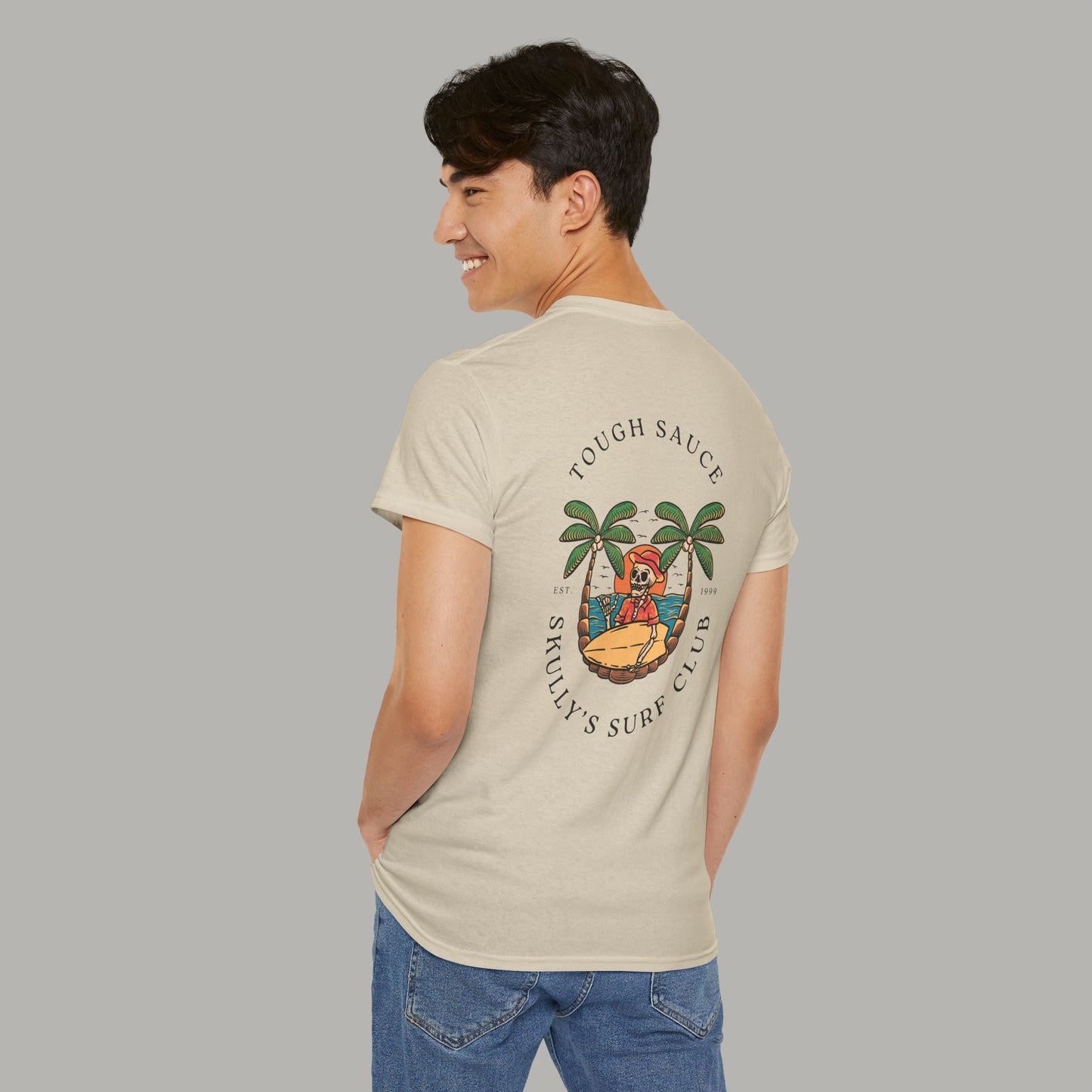 Tough Sauce White Sandy Skully's Surf Club Heavy Weight Cotton Tee